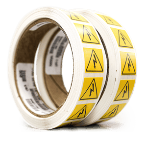 Two rolls of durable warning labels